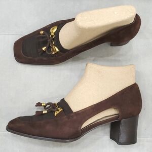 Pigalle Accesori shoes women's 8 brown suede elastic instep side cutouts tassels